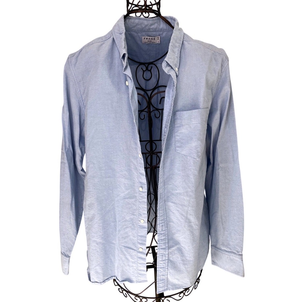 FRAME Light Blue Slim fit Cotton Oxford Button Down Denim Shirt XL Mens EUC Luxe